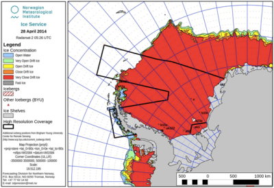 Example of a weekly ice chart for the Weddell Sea produced by Met Norway