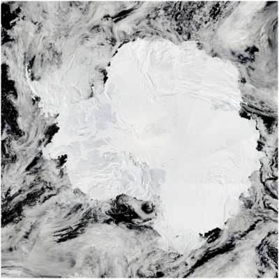 An example of a daily MODIS mosaic of the Antarctic produced by NASA
